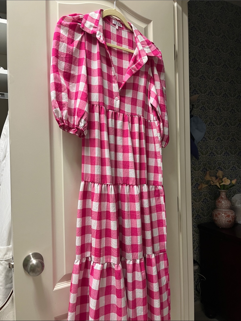 TCEC Pink and White Gingham ladies maxi dress